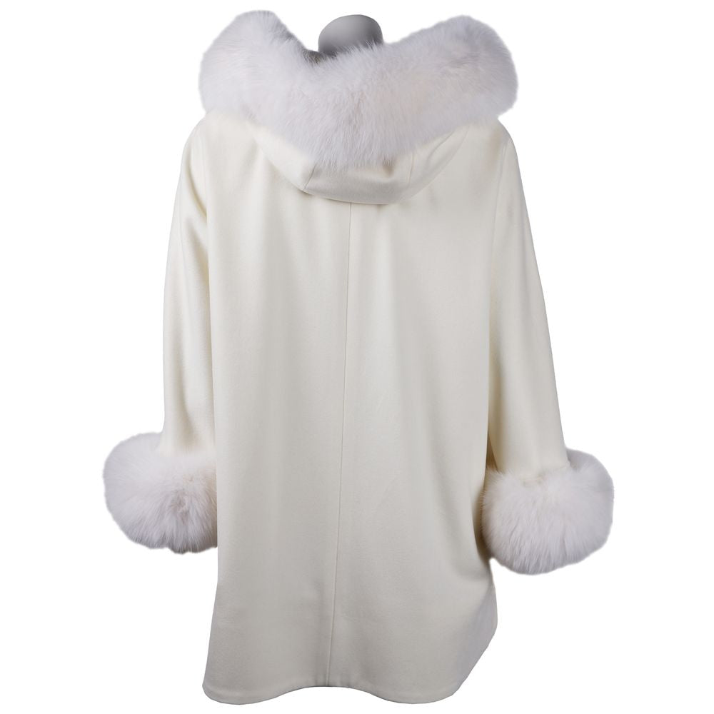 White Loro Piana Virgin Wool Short Coat with Hood