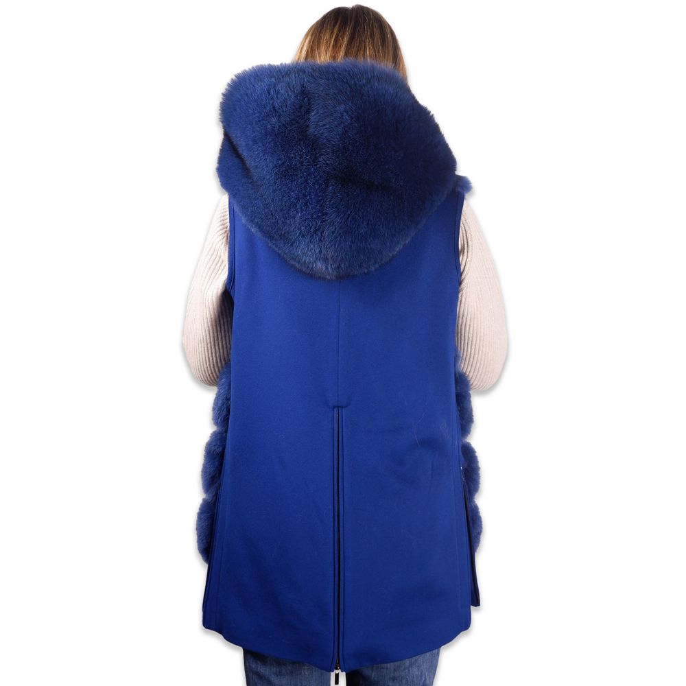 Ladies' Blue Loro Piana Virgin Wool & Fur Sleeveless Jacket