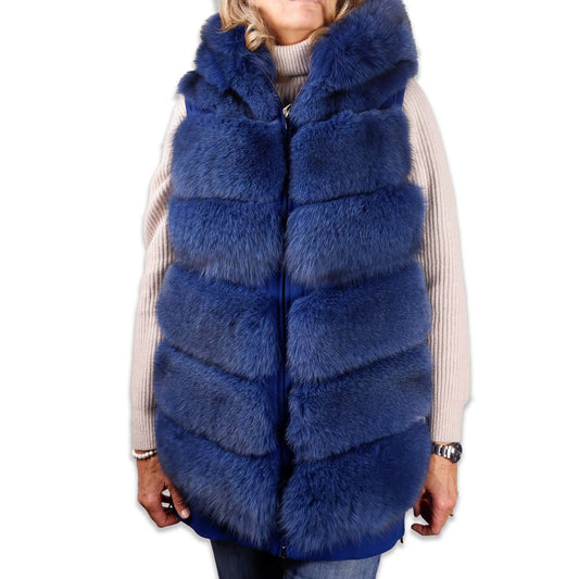 Ladies' Blue Loro Piana Virgin Wool & Fur Sleeveless Jacket