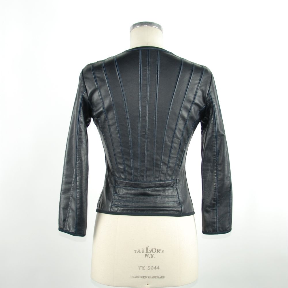 Emilio Romanelli Ladies' Blue Collarless Leather Jacket