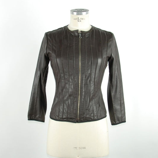 Emilio Romanelli Ladies' Black Genuine Leather Collarless Jacket