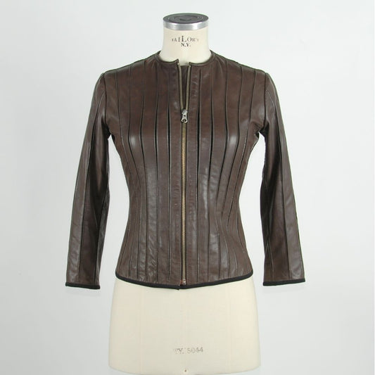 Emilio Romanelli Ladies' Brown Genuine Leather Collarless Jacket