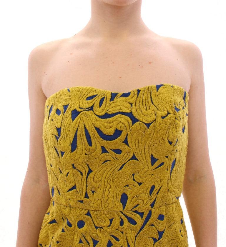 Blue Yellow Strapless Bubble Mini Shift Dress - Designed by Sachin & Babi Available to Buy at a Discounted Price on Moon Behind The Hill Online Designer Discount Store