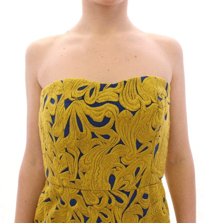 Blue Yellow Strapless Bubble Mini Shift Dress - Designed by Sachin & Babi Available to Buy at a Discounted Price on Moon Behind The Hill Online Designer Discount Store