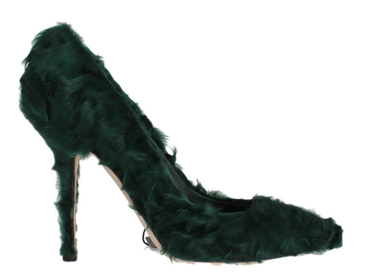 Dolce & Gabbana Green Xiangao Lamb Fur Leather Pumps - Designed by Dolce & Gabbana Available to Buy at a Discounted Price on Moon Behind The Hill Online Designer Discount Store