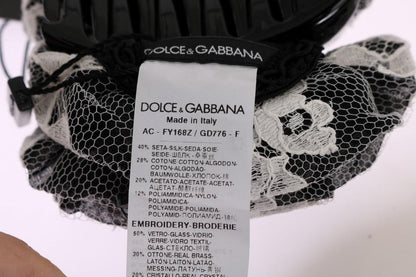 Black White Floral Lace Crystal Hair Claw - Designed by Dolce & Gabbana Available to Buy at a Discounted Price on Moon Behind The Hill Online Designer Discount Store
