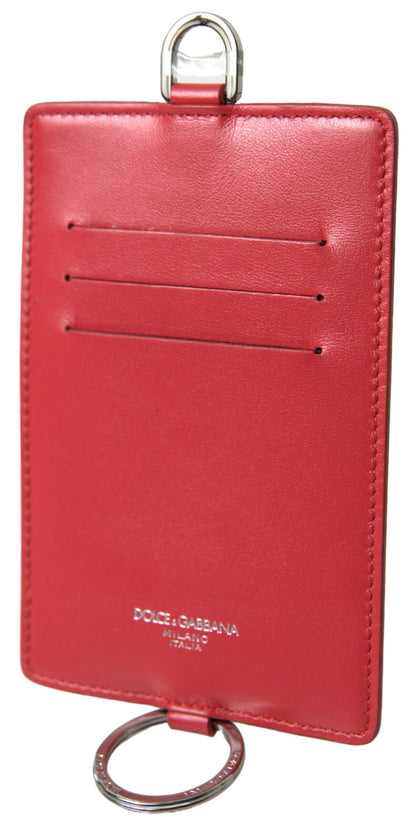 Red Leather Lanyard Logo Card Holder Men Wallet