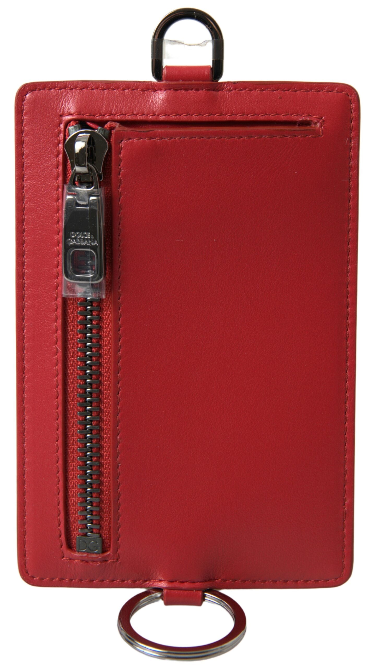 Red Leather Lanyard Logo Card Holder Men Wallet