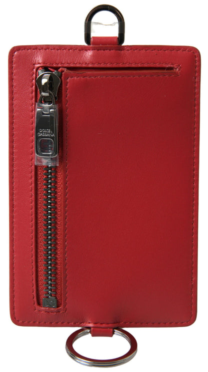 Red Leather Lanyard Logo Card Holder Men Wallet