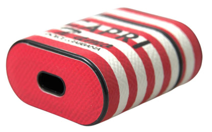 Red Stripe Dauphine Leather Logo Print Strap Airpod Case