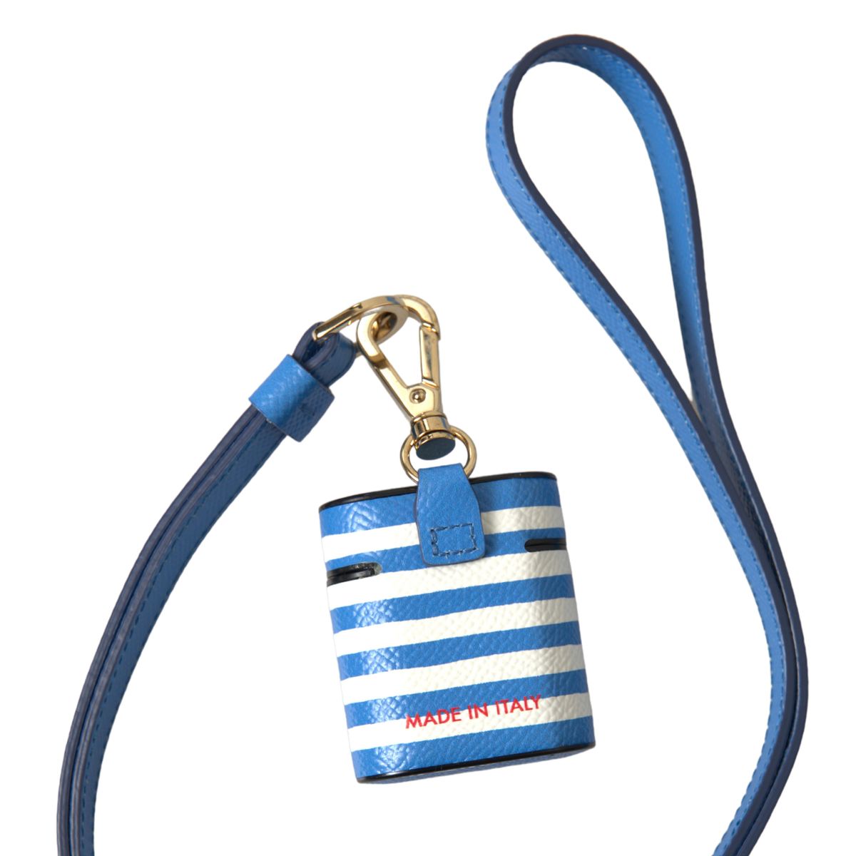 Blue Stripe Dauphine Leather Logo Print Airpod Case