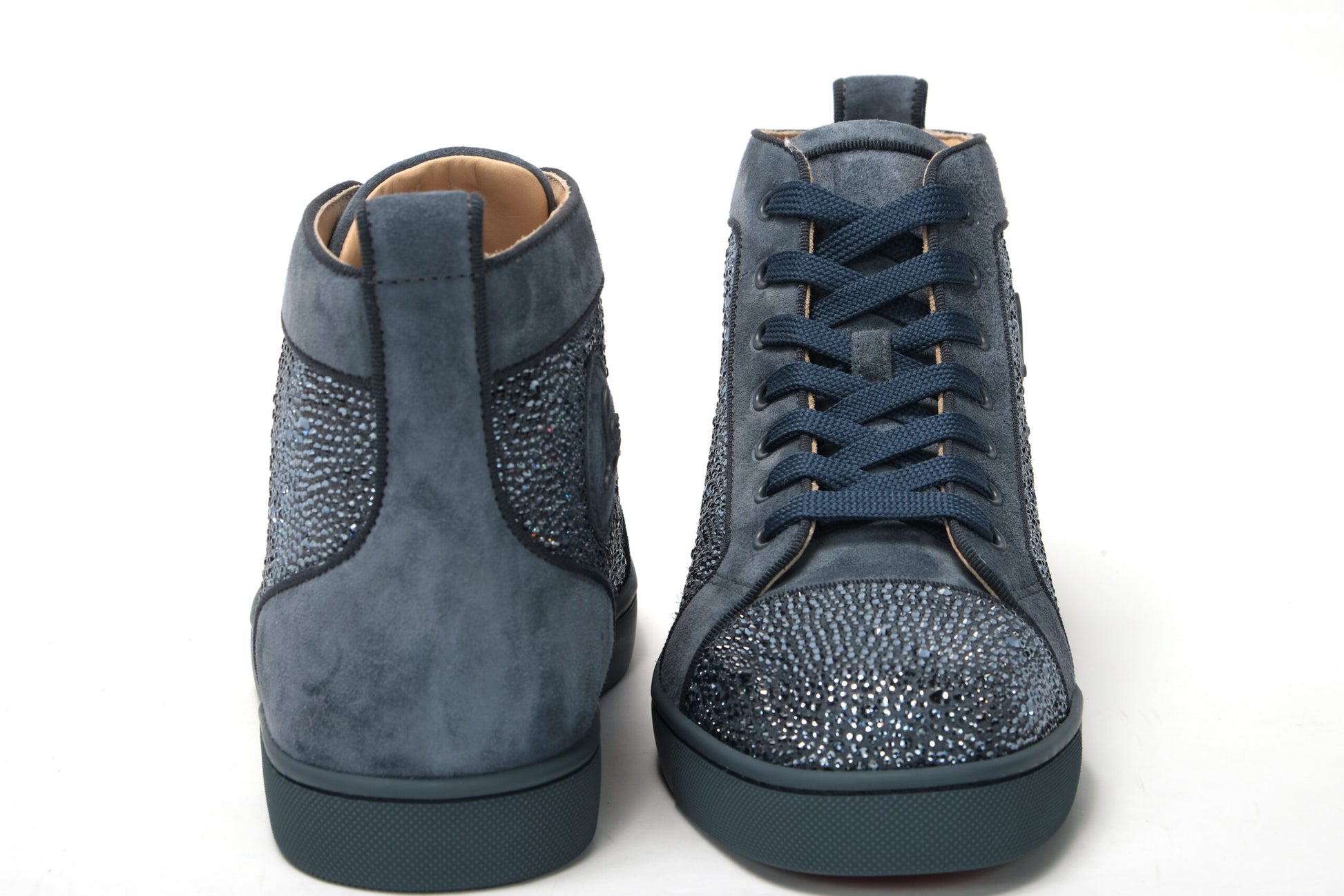 Louis Junior Spikes Suede Sneakers in Blue - Christian Louboutin