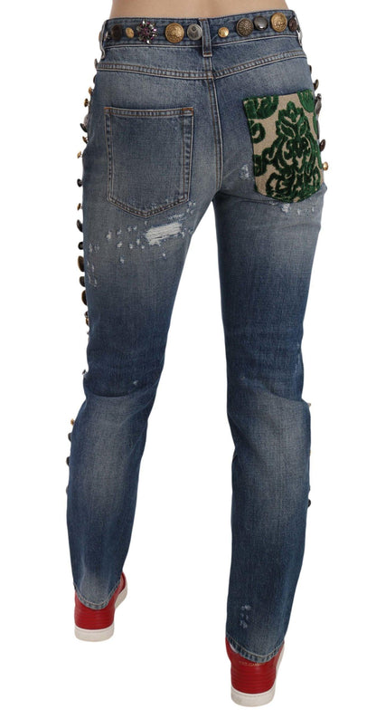 Distressed Embellished Buttons Denim Pants Jeans - Designed by Dolce & Gabbana Available to Buy at a Discounted Price on Moon Behind The Hill Online Designer Discount Store