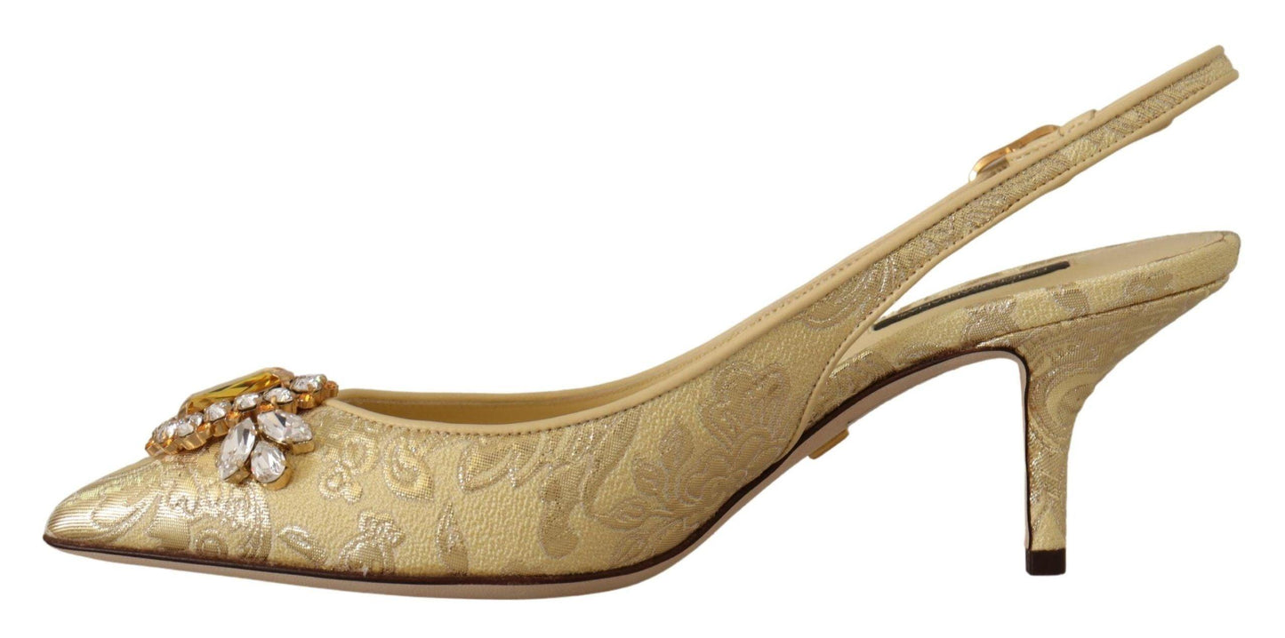 Dolce & Gabbana Gold Crystal Slingbacks Pumps Heels Shoes - Designed by Dolce & Gabbana Available to Buy at a Discounted Price on Moon Behind The Hill Online Designer Discount Store
