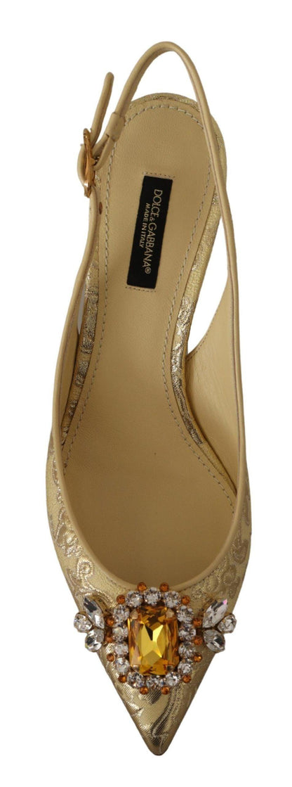 Dolce & Gabbana Gold Crystal Slingbacks Pumps Heels Shoes - Designed by Dolce & Gabbana Available to Buy at a Discounted Price on Moon Behind The Hill Online Designer Discount Store