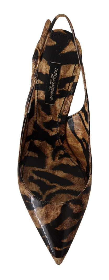 Dolce & Gabbana Brown Slingbacks Leather Tiger Shoes - Designed by Dolce & Gabbana Available to Buy at a Discounted Price on Moon Behind The Hill Online Designer Discount Store
