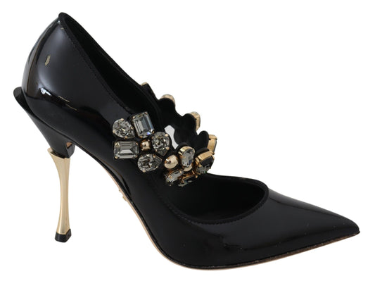 Dolce & Gabbana Black Leather Crystal Shoes Mary Jane Pumps - Designed by Dolce & Gabbana Available to Buy at a Discounted Price on Moon Behind The Hill Online Designer Discount Store