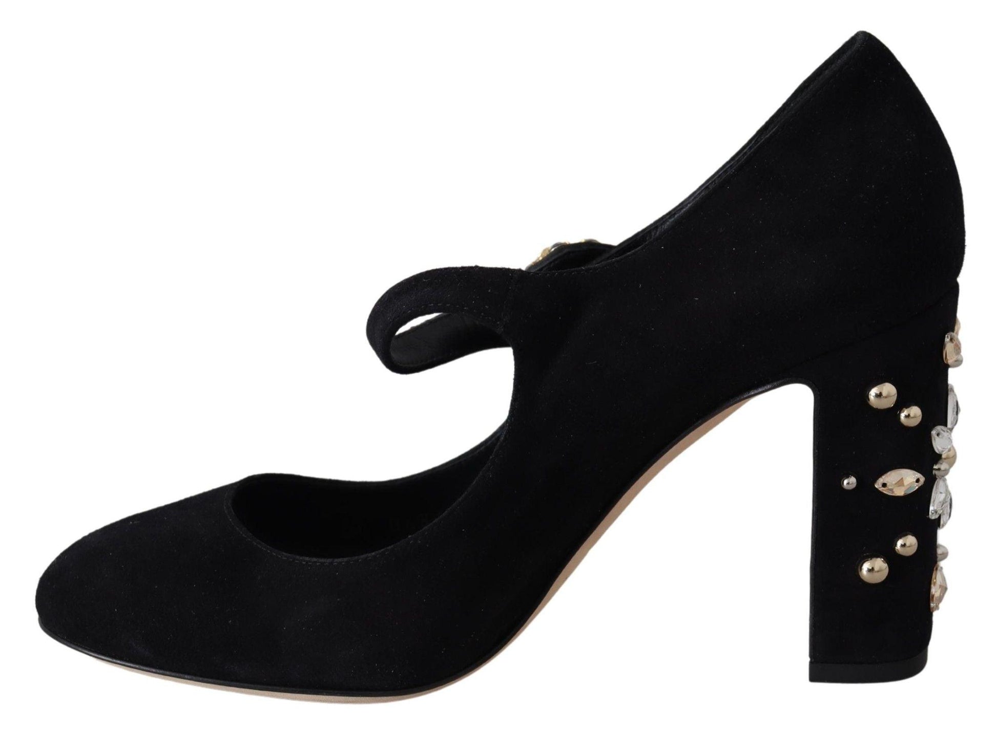Dolce & Gabbana Black Suede Crystal Heels Mary Jane Shoes - Designed by Dolce & Gabbana Available to Buy at a Discounted Price on Moon Behind The Hill Online Designer Discount Store