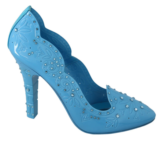 Dolce & Gabbana Blue Crystal Floral CINDERELLA Heels Shoes - Designed by Dolce & Gabbana Available to Buy at a Discounted Price on Moon Behind The Hill Online Designer Discount Store