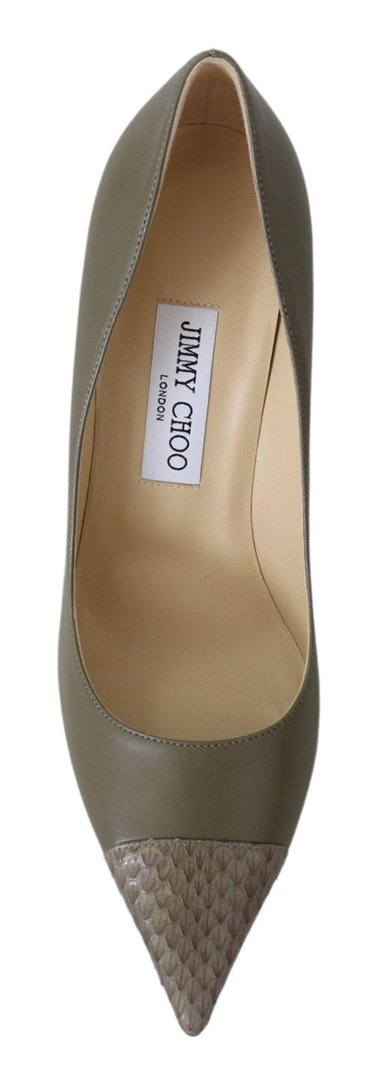 Jimmy Choo Pebble Green Leather Amika Pumps - Designed by Jimmy Choo Available to Buy at a Discounted Price on Moon Behind The Hill Online Designer Discount Store