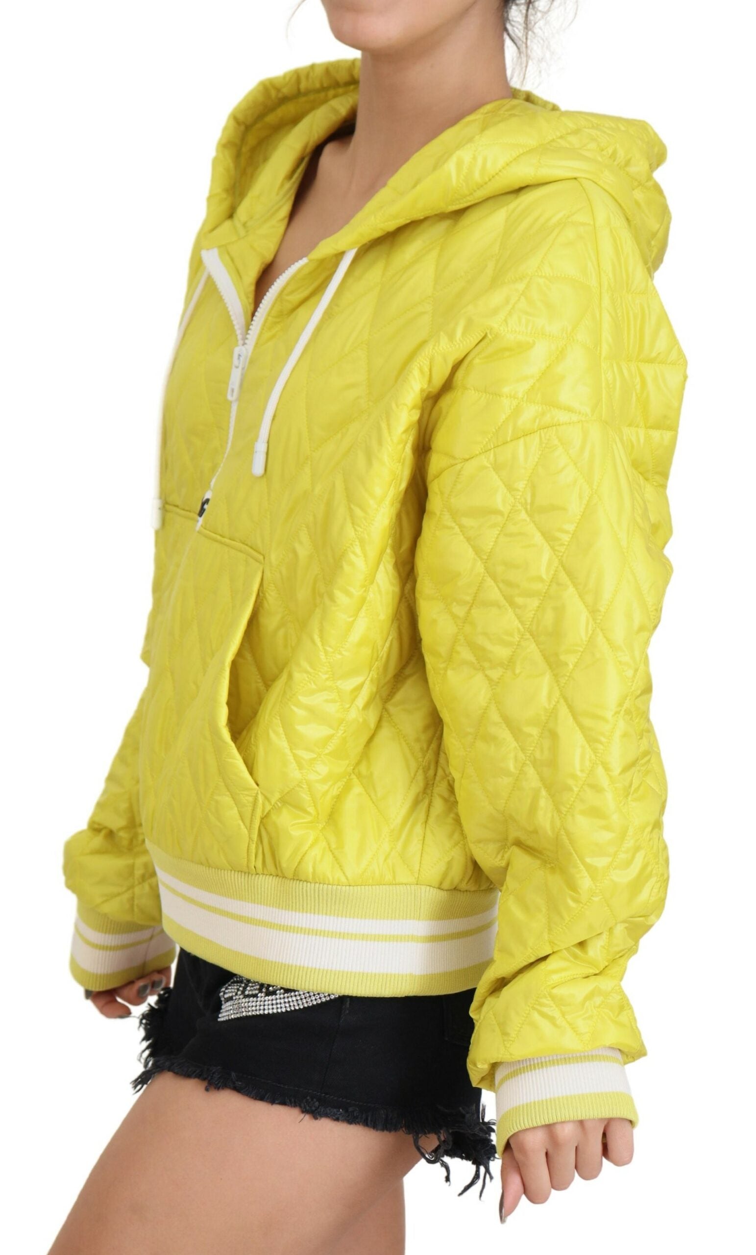 Dolce & Gabbana Yellow Nylon Quilted Hooded Pullover Jacket - Designed by Dolce & Gabbana Available to Buy at a Discounted Price on Moon Behind The Hill Online Designer Discount Store