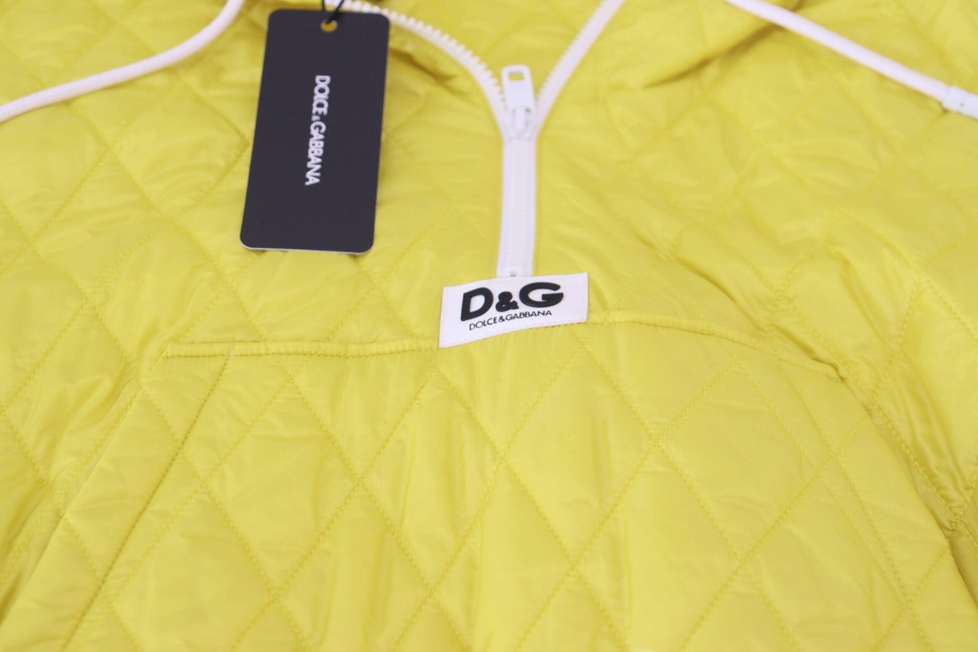 Dolce & Gabbana Yellow Nylon Quilted Hooded Pullover Jacket - Designed by Dolce & Gabbana Available to Buy at a Discounted Price on Moon Behind The Hill Online Designer Discount Store