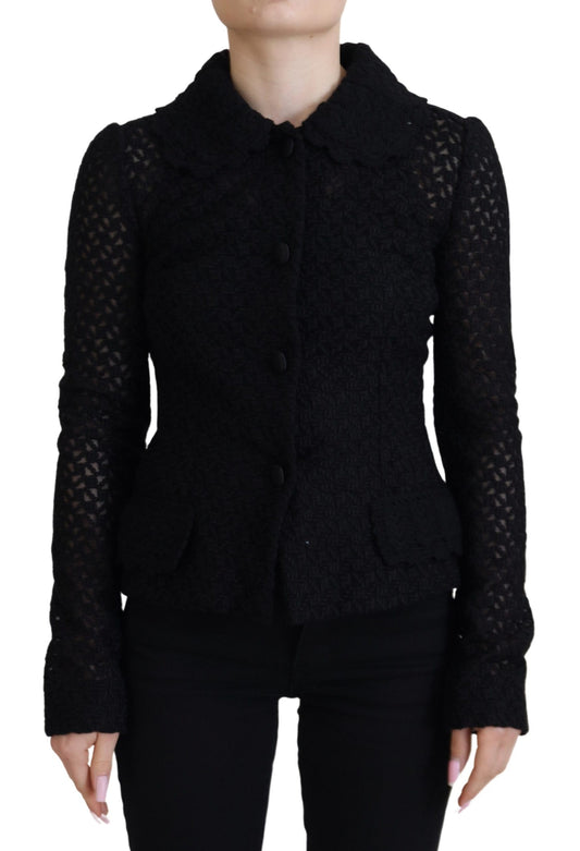 Dolce & Gabbana Black Wool Knitted Button Down Collar Jacket - Designed by Dolce & Gabbana Available to Buy at a Discounted Price on Moon Behind The Hill Online Designer Discount Store