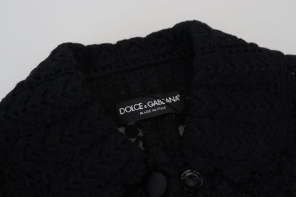 Dolce & Gabbana Black Wool Knitted Button Down Collar Jacket - Designed by Dolce & Gabbana Available to Buy at a Discounted Price on Moon Behind The Hill Online Designer Discount Store