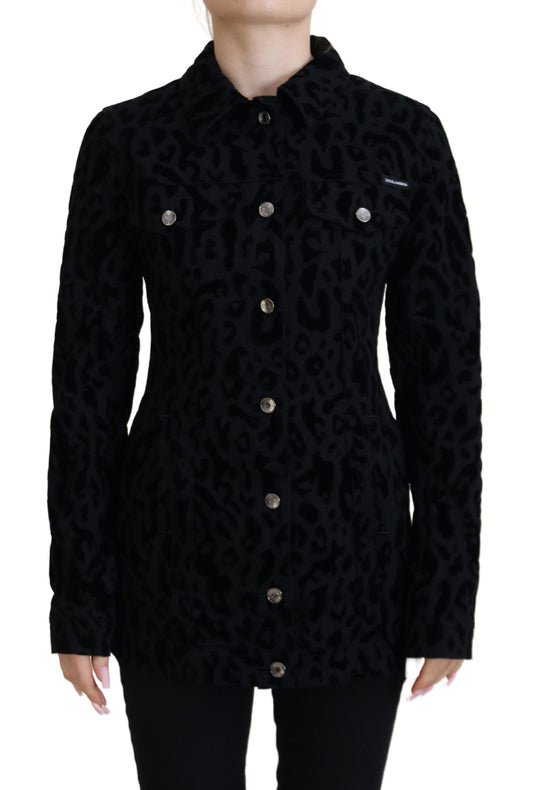 Dolce & Gabbana Black Leopard Long Sleeve Denim Cotton Jacket - Designed by Dolce & Gabbana Available to Buy at a Discounted Price on Moon Behind The Hill Online Designer Discount Store