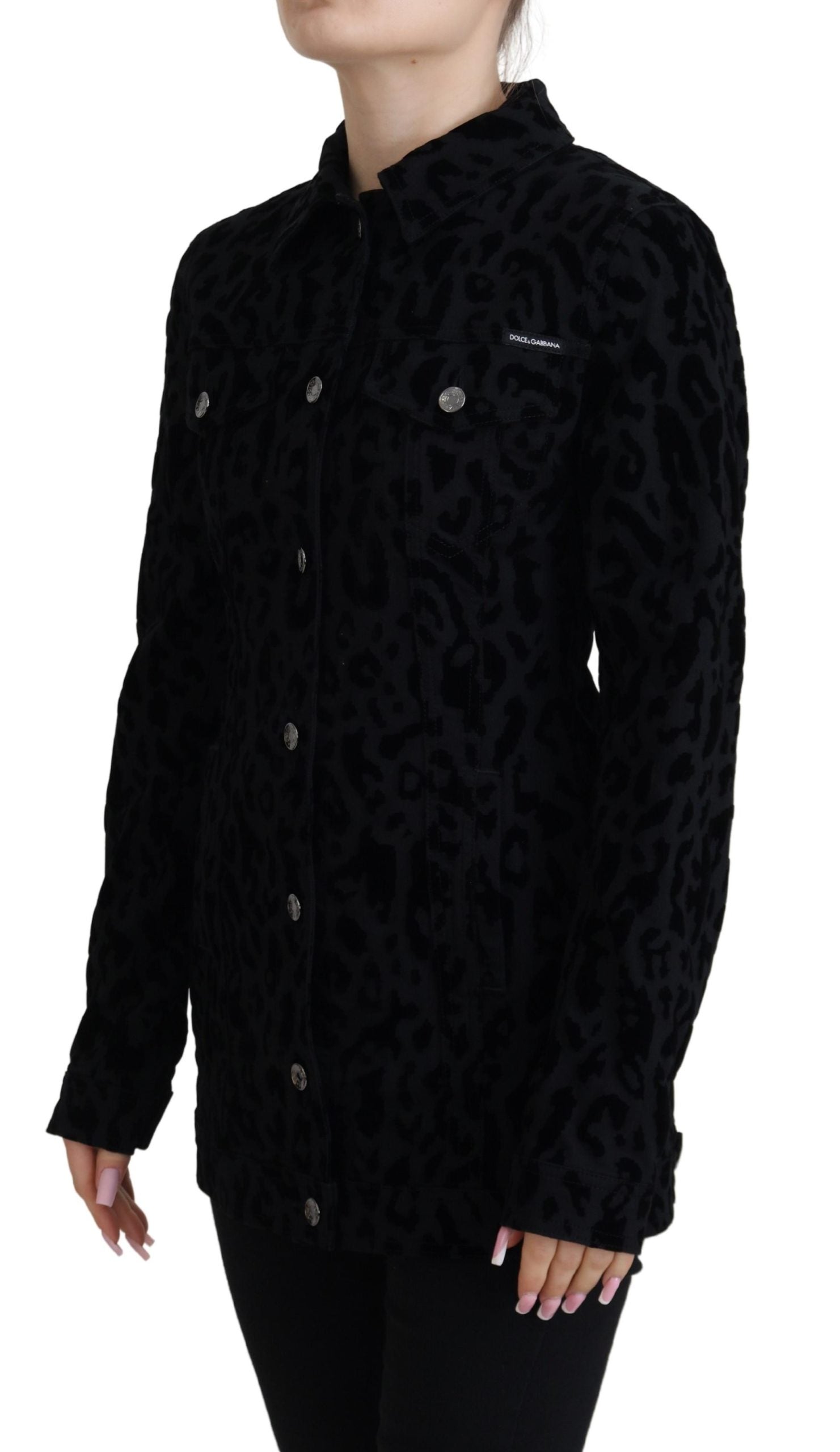 Dolce & Gabbana Black Leopard Long Sleeve Denim Cotton Jacket - Designed by Dolce & Gabbana Available to Buy at a Discounted Price on Moon Behind The Hill Online Designer Discount Store