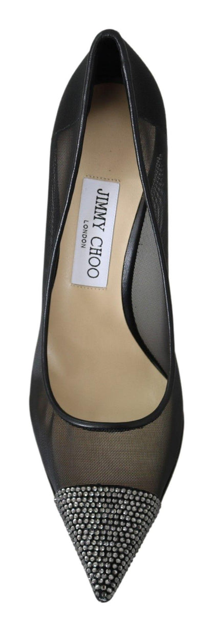 Jimmy Choo Black Mesh Amika 85 Diamond Pumps Shoes - Designed by Jimmy Choo Available to Buy at a Discounted Price on Moon Behind The Hill Online Designer Discount Store