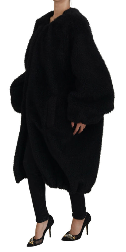 Dolce & Gabbana Black Cashmere Blend Faux Fur Coat Jacket - Designed by Dolce & Gabbana Available to Buy at a Discounted Price on Moon Behind The Hill Online Designer Discount Store