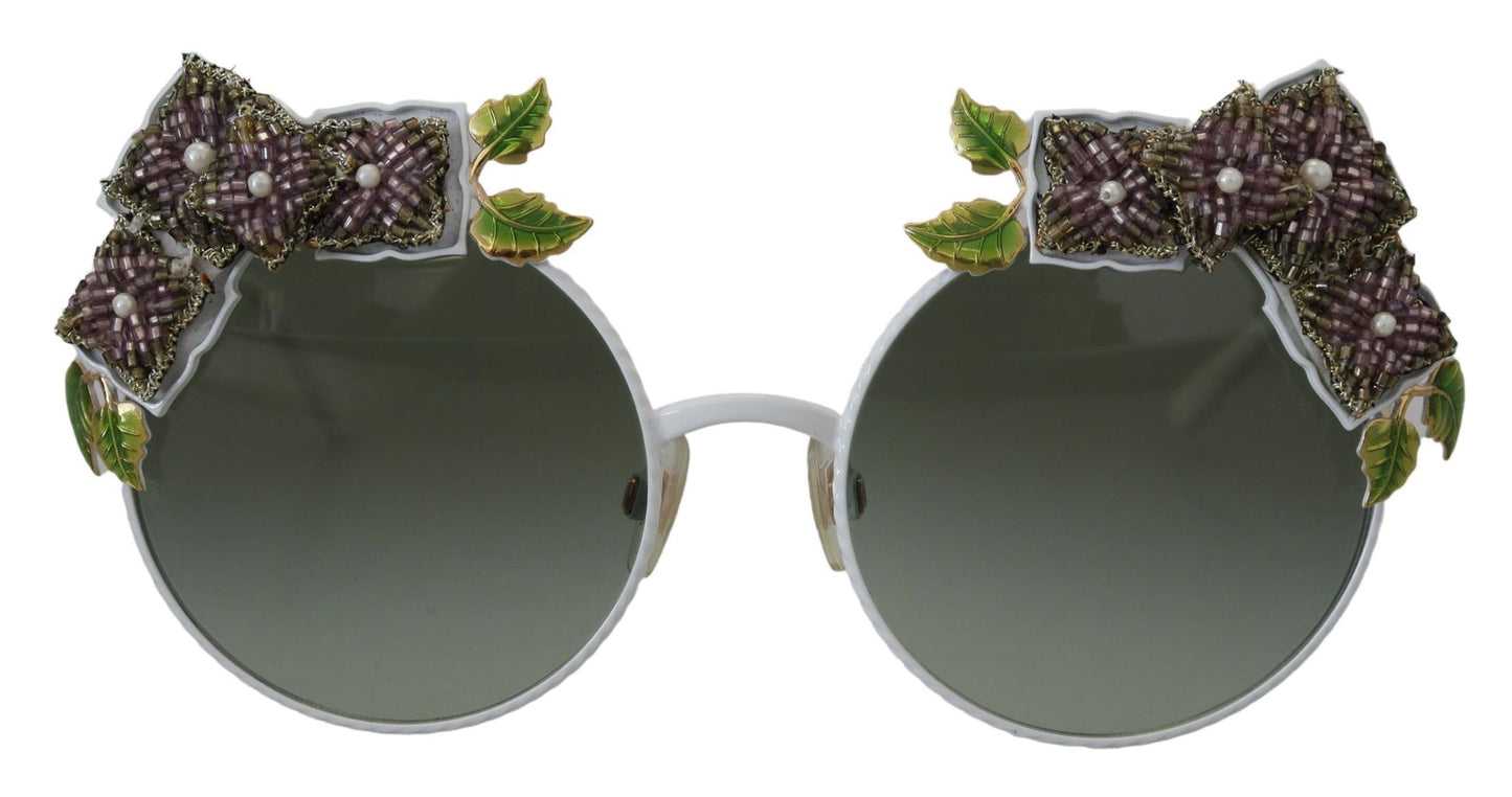 Gold Floral Embellished Metal Frame Round DG2186 Sunglasses - Designed by Dolce & Gabbana Available to Buy at a Discounted Price on Moon Behind The Hill Online Designer Discount Store