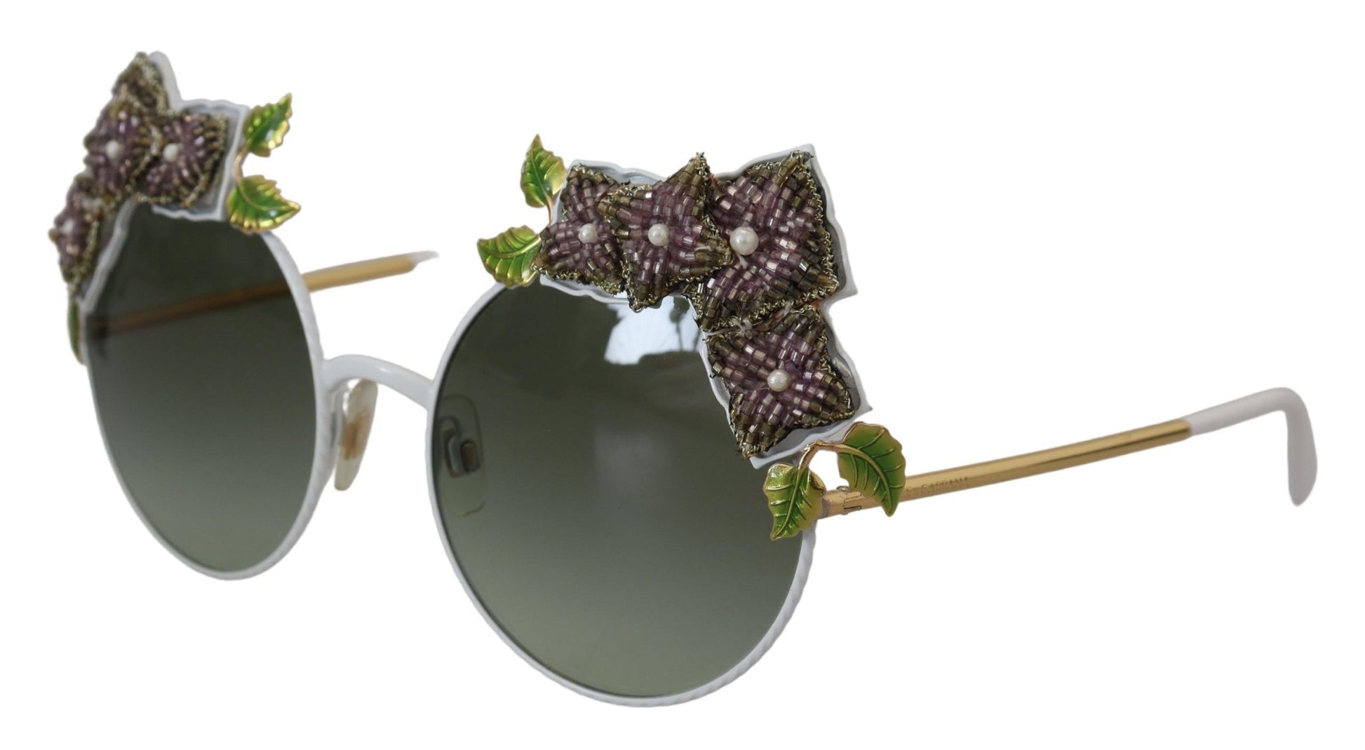 Gold Floral Embellished Metal Frame Round DG2186 Sunglasses - Designed by Dolce & Gabbana Available to Buy at a Discounted Price on Moon Behind The Hill Online Designer Discount Store