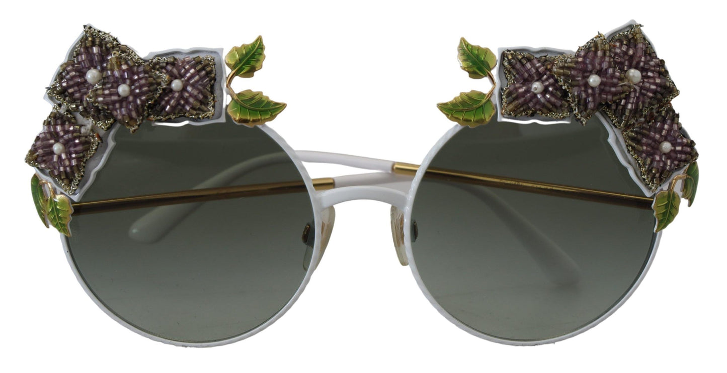 Gold Floral Embellished Metal Frame Round DG2186 Sunglasses - Designed by Dolce & Gabbana Available to Buy at a Discounted Price on Moon Behind The Hill Online Designer Discount Store