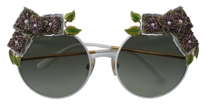 Gold Floral Embellished Metal Frame Round DG2186 Sunglasses - Designed by Dolce & Gabbana Available to Buy at a Discounted Price on Moon Behind The Hill Online Designer Discount Store