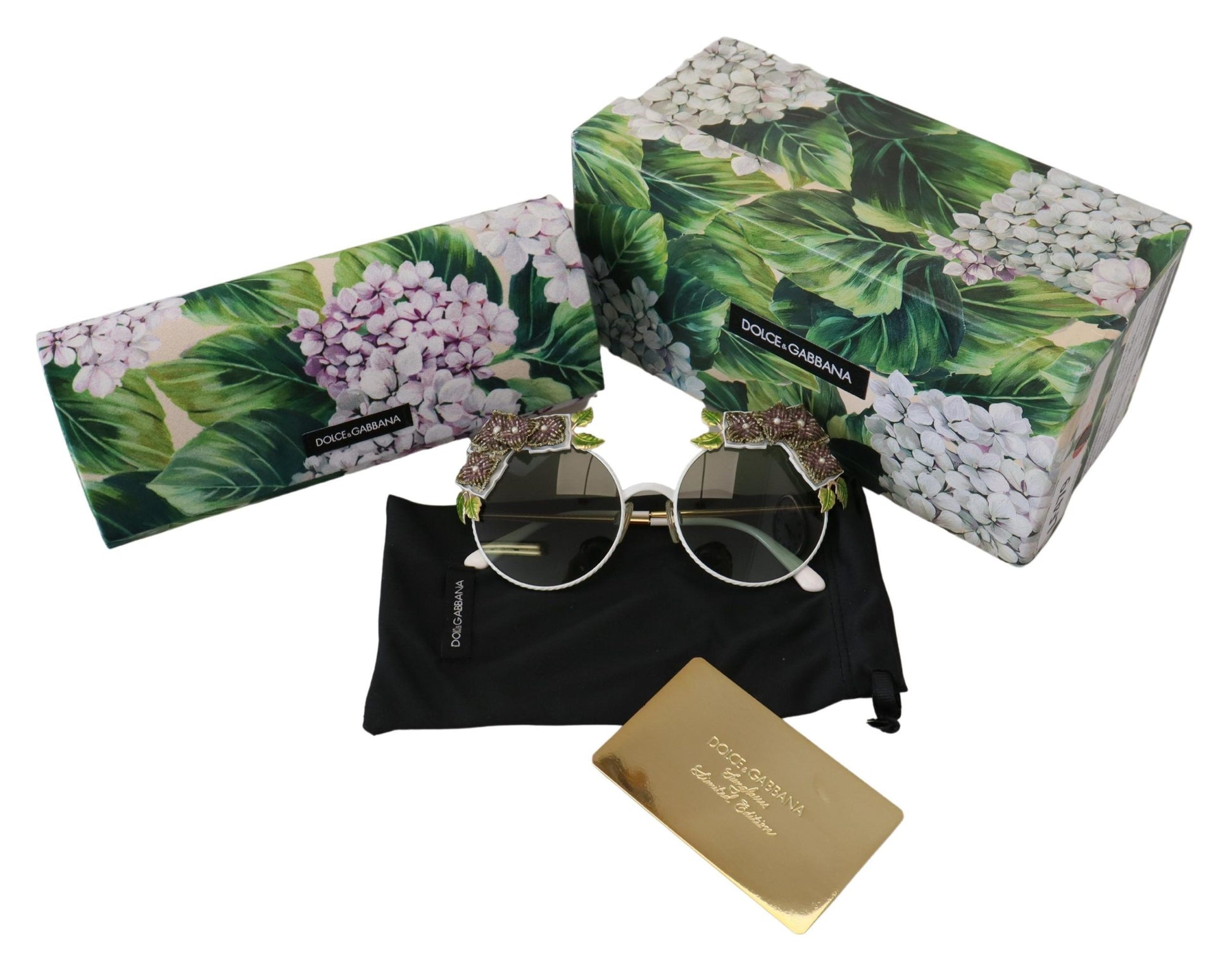 Gold Floral Embellished Metal Frame Round DG2186 Sunglasses - Designed by Dolce & Gabbana Available to Buy at a Discounted Price on Moon Behind The Hill Online Designer Discount Store