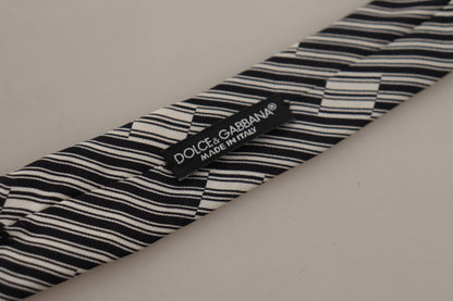 Black White Lining Print 100% Silk Adjustable Accessory Tie