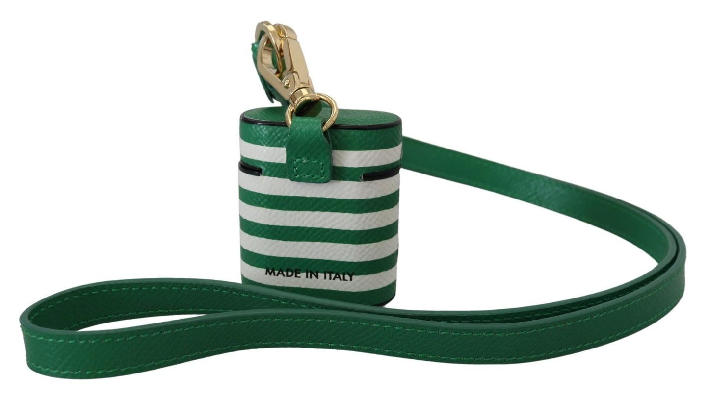 Green Leather Strap Gold Metal Logo Airpods Case - Designed by Dolce & Gabbana Available to Buy at a Discounted Price on Moon Behind The Hill Online Designer Discount Store