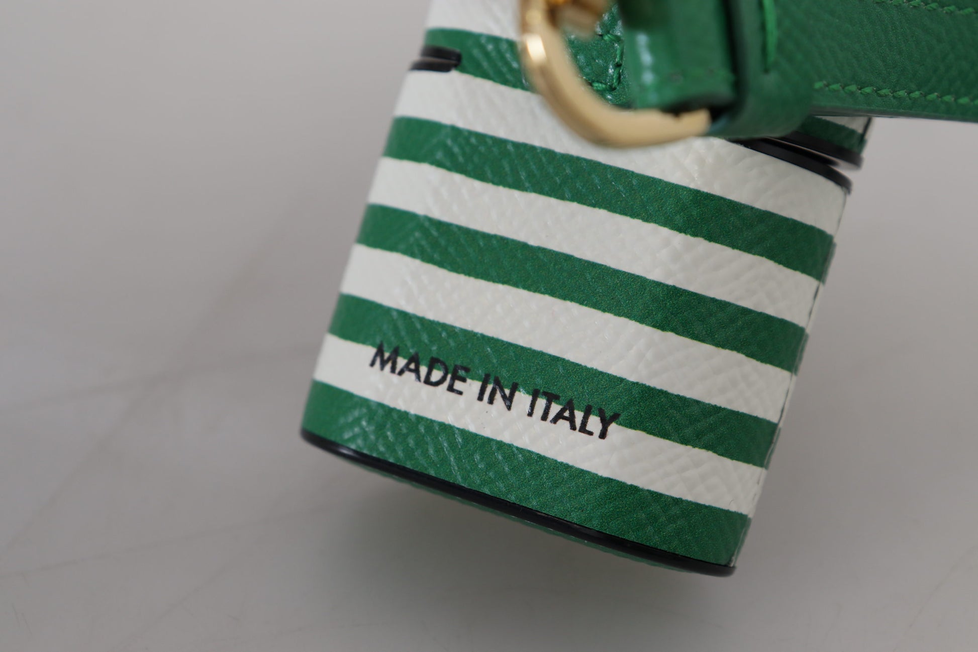Green Leather Strap Gold Metal Logo Airpods Case - Designed by Dolce & Gabbana Available to Buy at a Discounted Price on Moon Behind The Hill Online Designer Discount Store