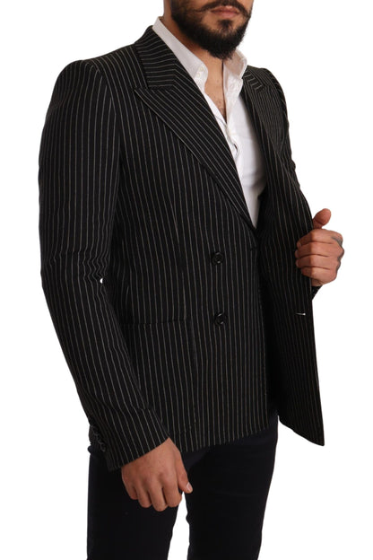 Black White Striped Slim Fit Coat Blazer - Designed by Dolce & Gabbana Available to Buy at a Discounted Price on Moon Behind The Hill Online Designer Discount Store