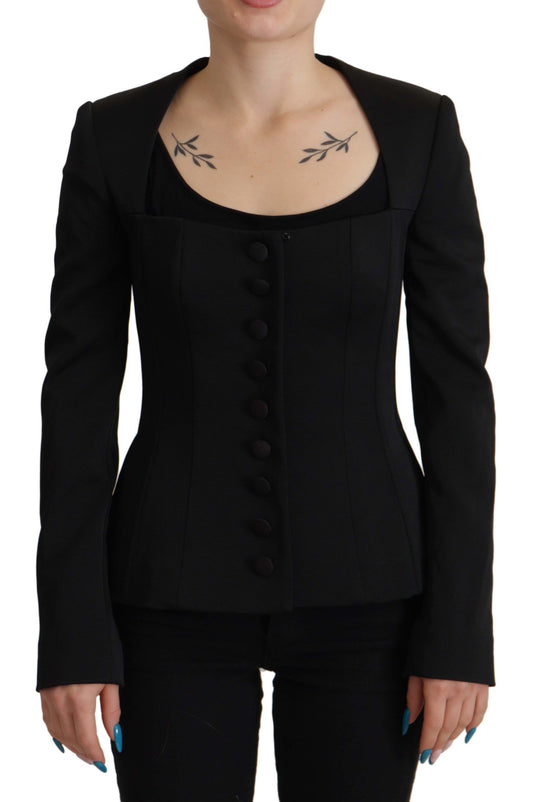 Dolce & Gabbana Black Slim Fit Long Sleeves Snap Jacket - Designed by Dolce & Gabbana Available to Buy at a Discounted Price on Moon Behind The Hill Online Designer Discount Store