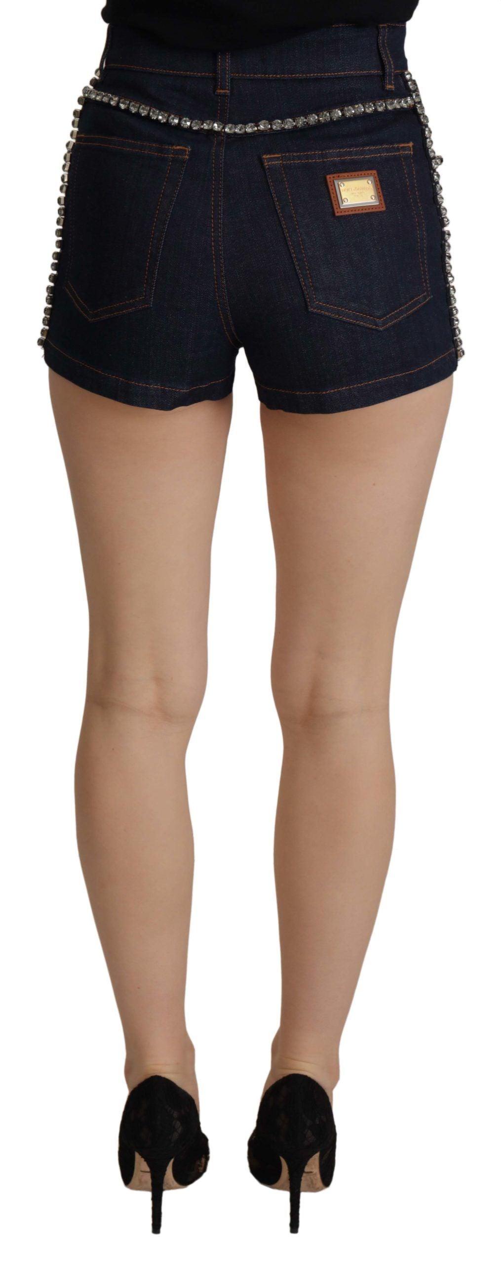 Dolce & Gabbana Blue Denim Stretch Crystal Hot Pants Shorts - Designed by Dolce & Gabbana Available to Buy at a Discounted Price on Moon Behind The Hill Online Designer Discount Store