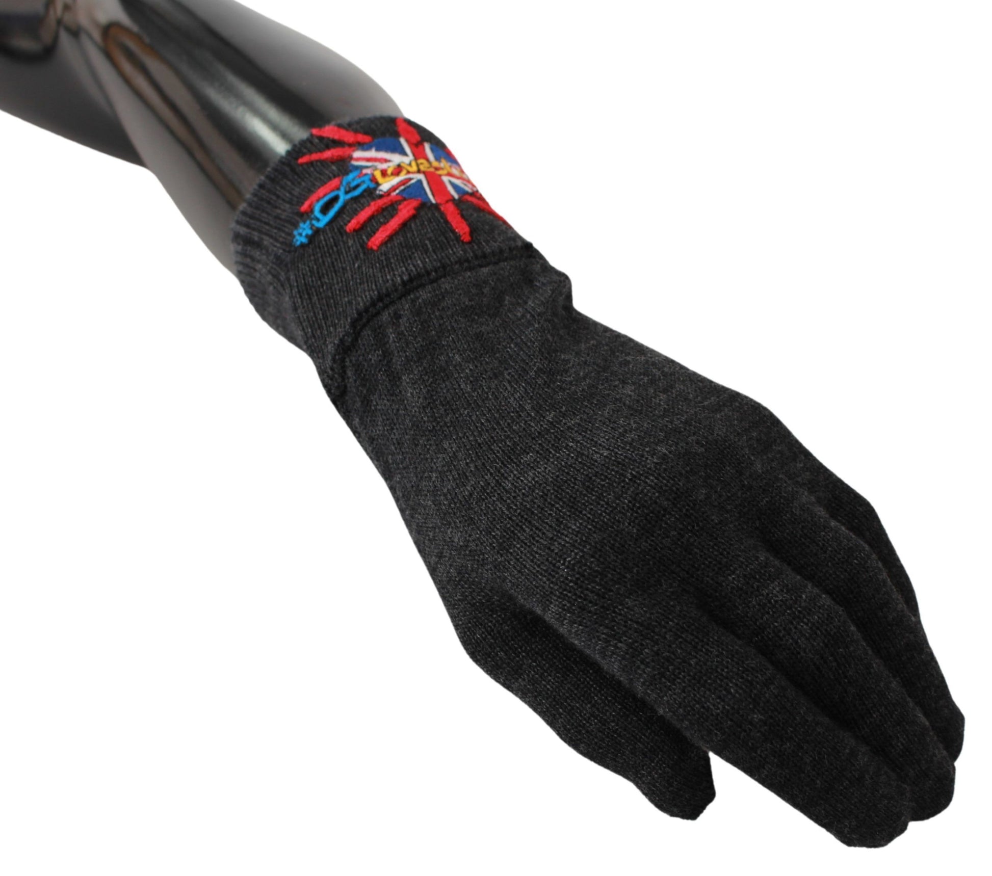 Gray #DGLovesLondon Embroidered Wool Gloves - Designed by Dolce & Gabbana Available to Buy at a Discounted Price on Moon Behind The Hill Online Designer Discount Store