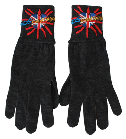 Gray #DGLovesLondon Embroidered Wool Gloves - Designed by Dolce & Gabbana Available to Buy at a Discounted Price on Moon Behind The Hill Online Designer Discount Store