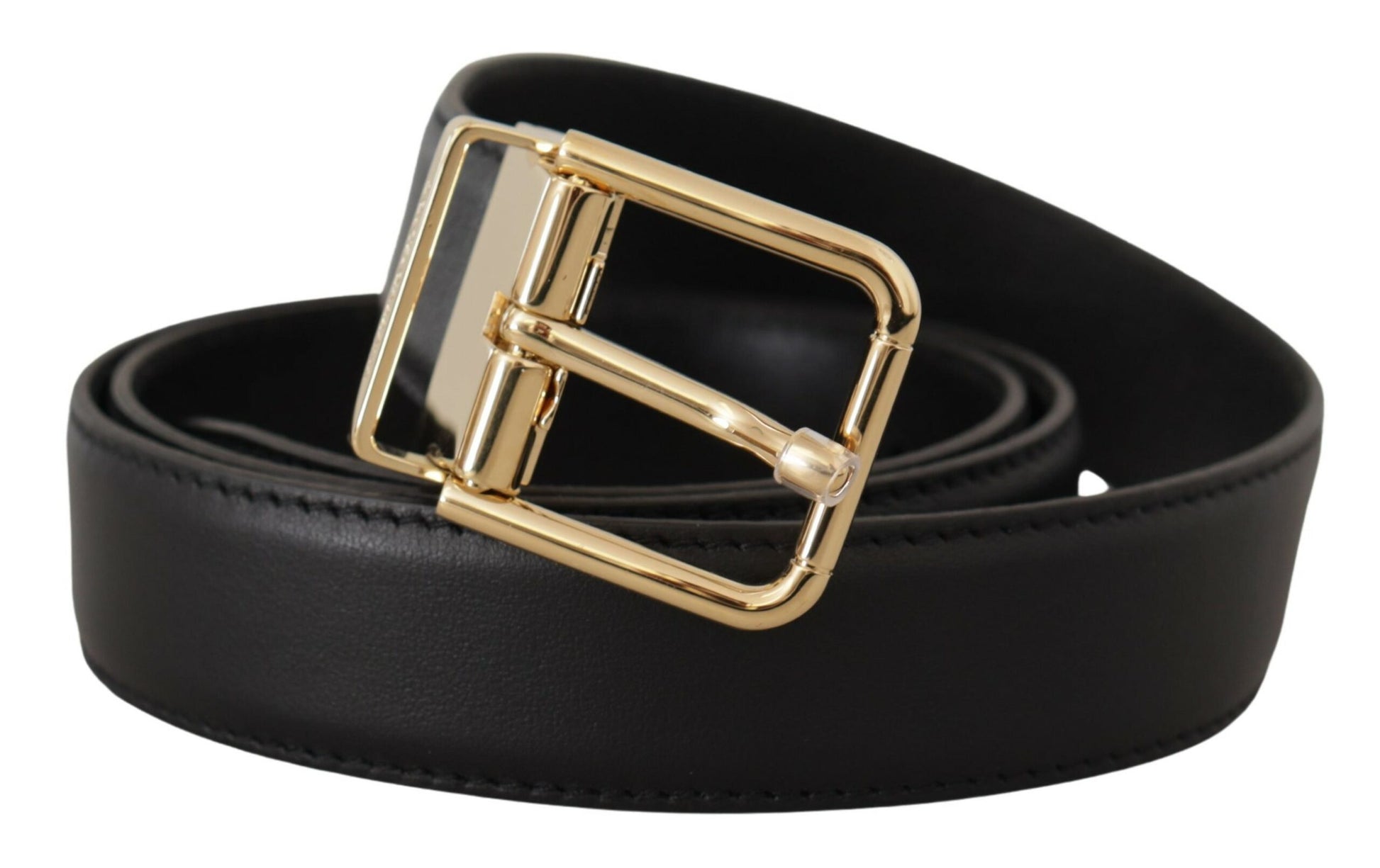 Classic Metal Buckle & Black Leather Belt, In stock!