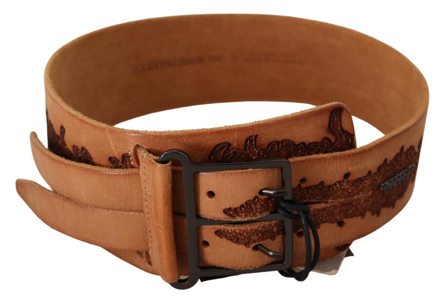 Brown Genuine Leather Black Logo Buckle Belt - Designed by Scervino Street Available to Buy at a Discounted Price on Moon Behind The Hill Online Designer Discount Store