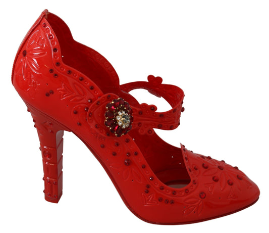 Dolce & Gabbana Red Floral Crystal CINDERELLA Heels Shoes - Designed by Dolce & Gabbana Available to Buy at a Discounted Price on Moon Behind The Hill Online Designer Discount Store