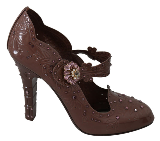 Dolce & Gabbana Brown Floral Crystal CINDERELLA Heels Shoes - Designed by Dolce & Gabbana Available to Buy at a Discounted Price on Moon Behind The Hill Online Designer Discount Store