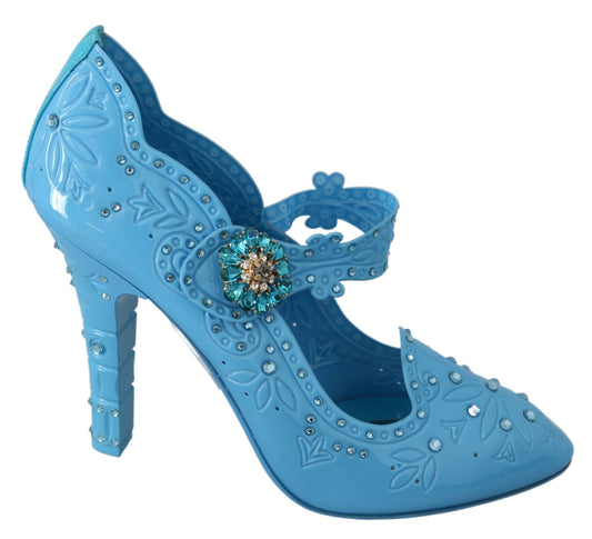 Dolce & Gabbana Blue Floral Crystal CINDERELLA Heels Shoes - Designed by Dolce & Gabbana Available to Buy at a Discounted Price on Moon Behind The Hill Online Designer Discount Store